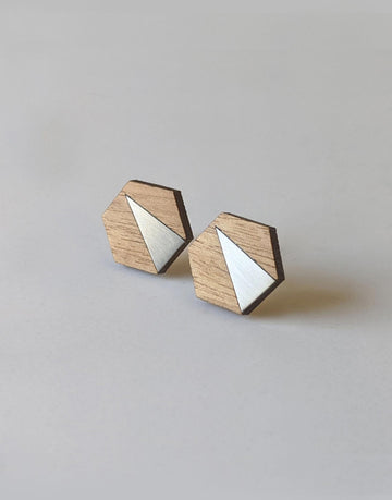 steel hexagon wooden earrings