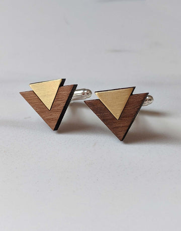 geometric wooden cufflinks in brass