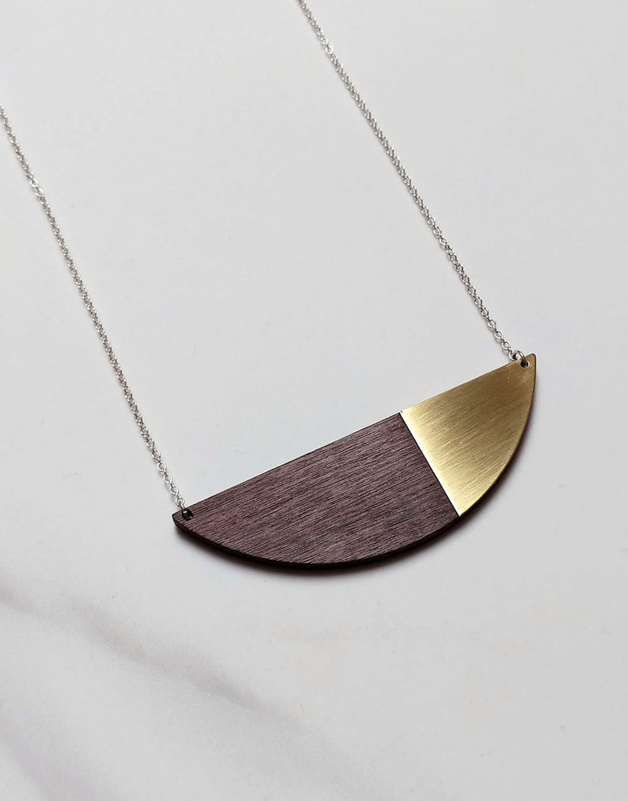 wooden necklace with brass from the side