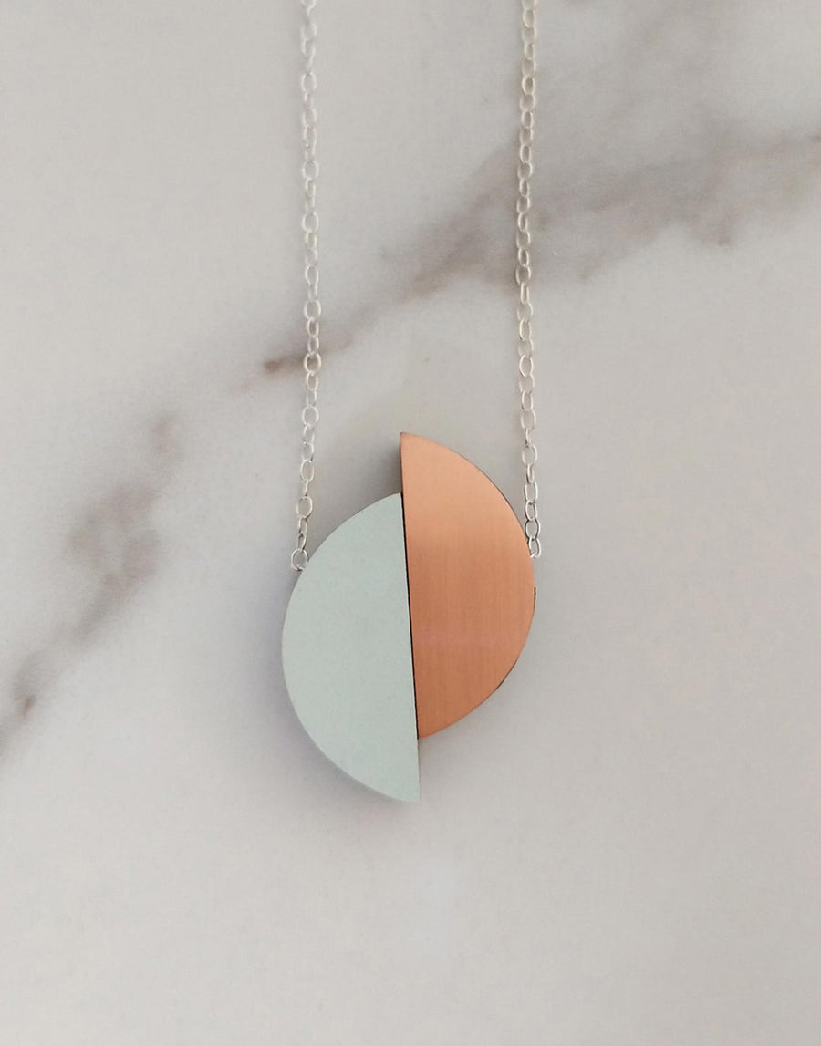 copper and green formica semi circle necklace