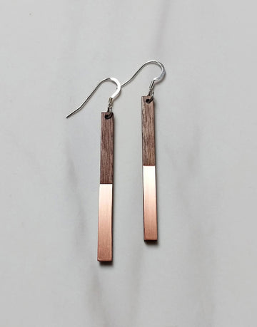 copper and wood drop earrings