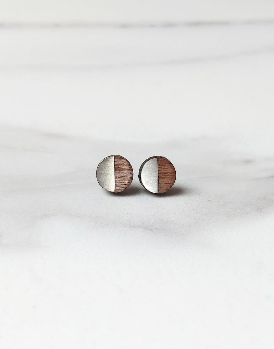 round steel and wood earrings