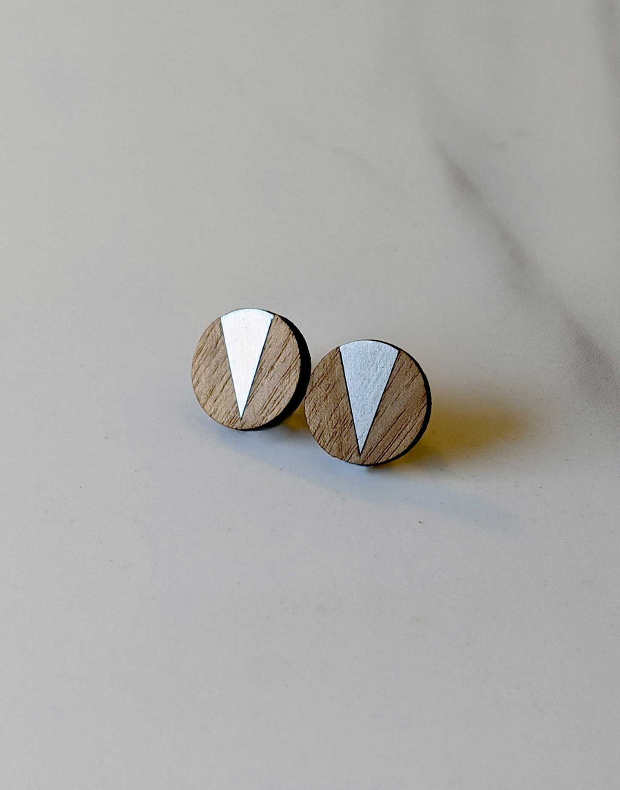 steel and wood round earrings