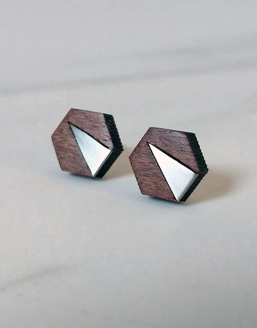 steel hexagon earrings
