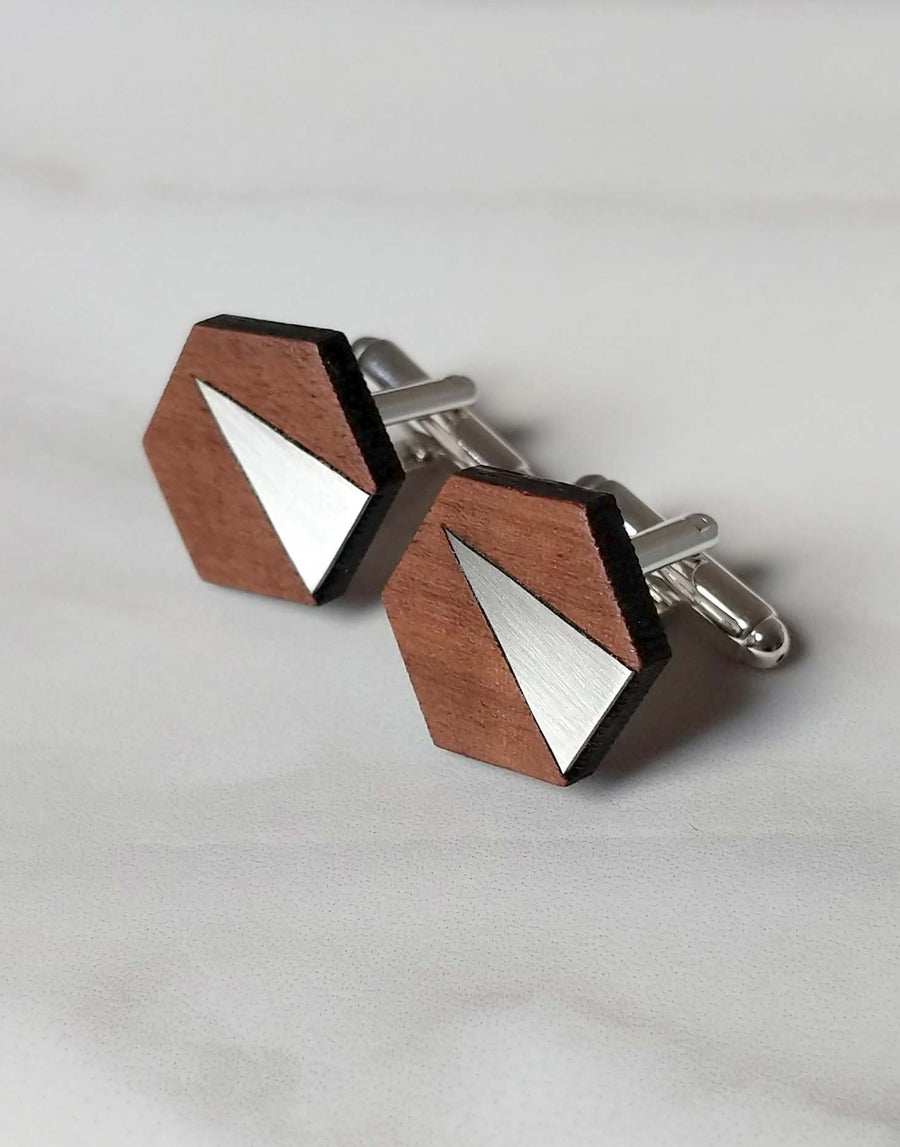 steel and wood hexagon cufflinks