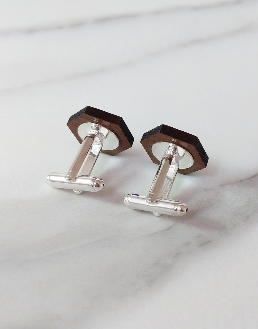 wooden cufflinks from the back