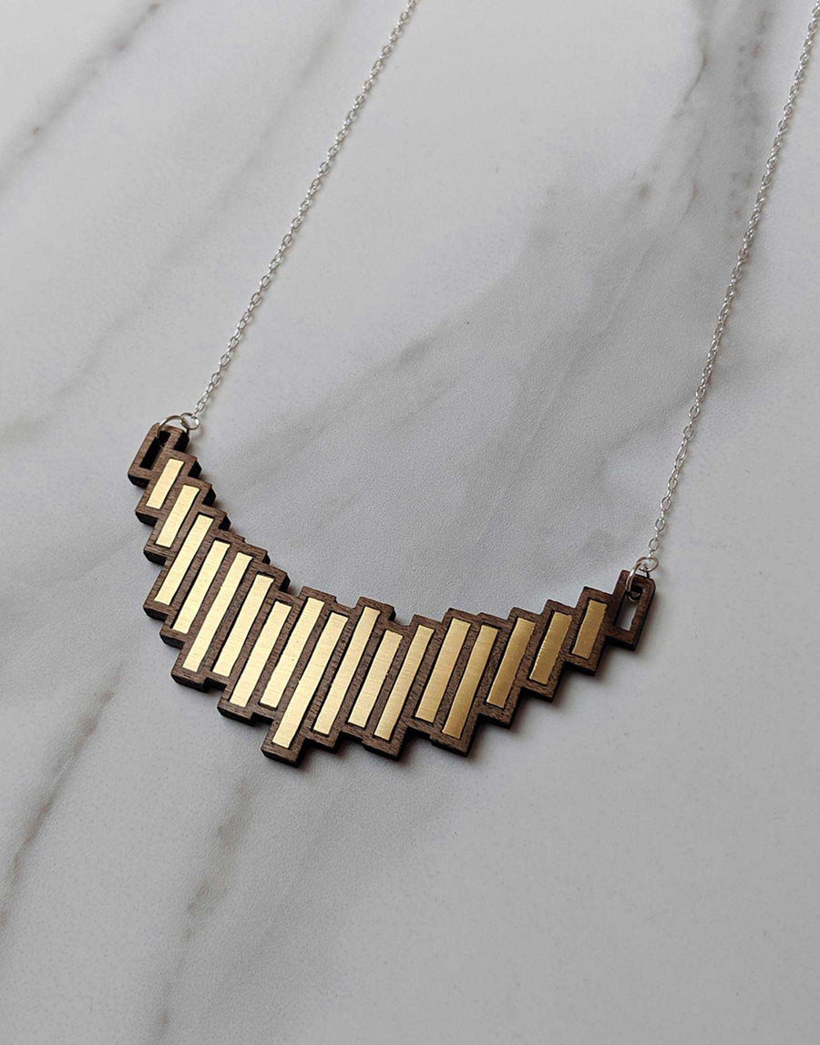 wood and brass statement necklace
