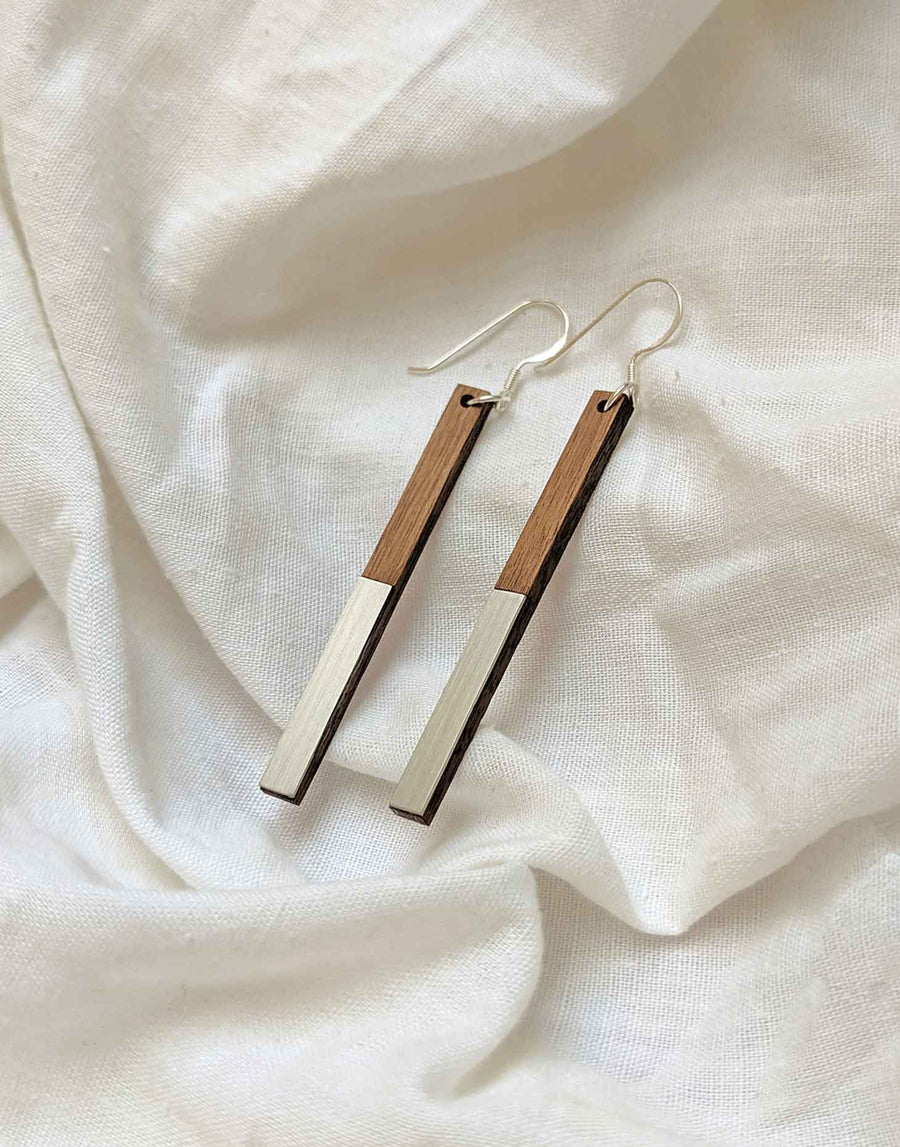 wood and steel drop earrings