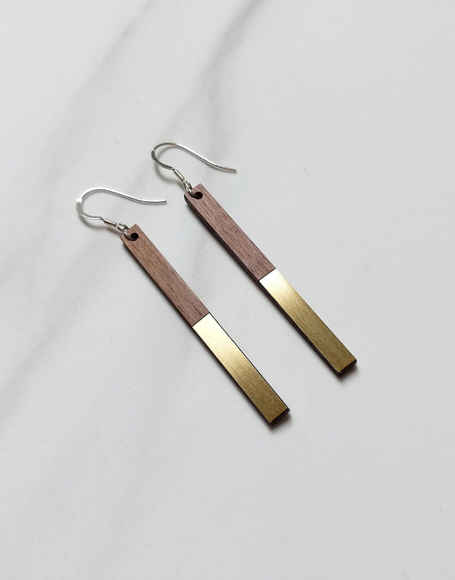 wooden drop earrings in brass