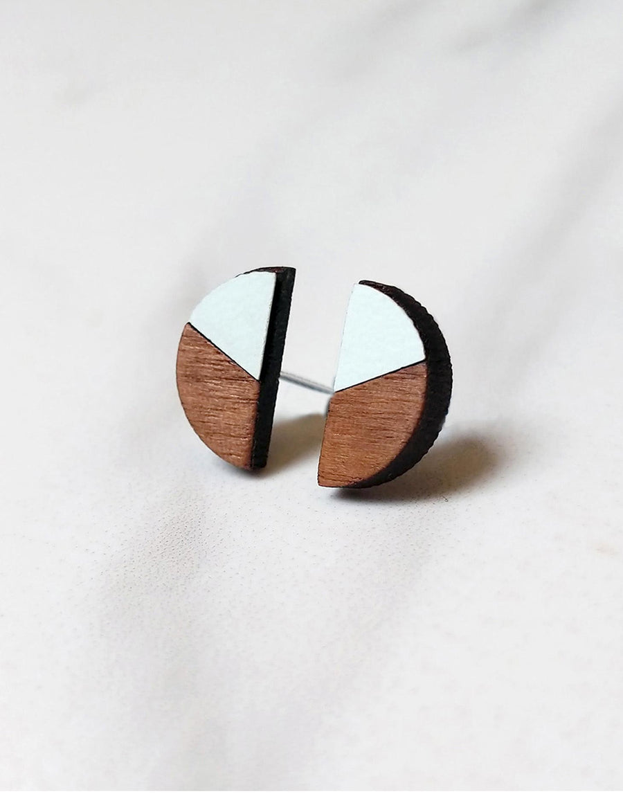 wooden earrings with green formica
