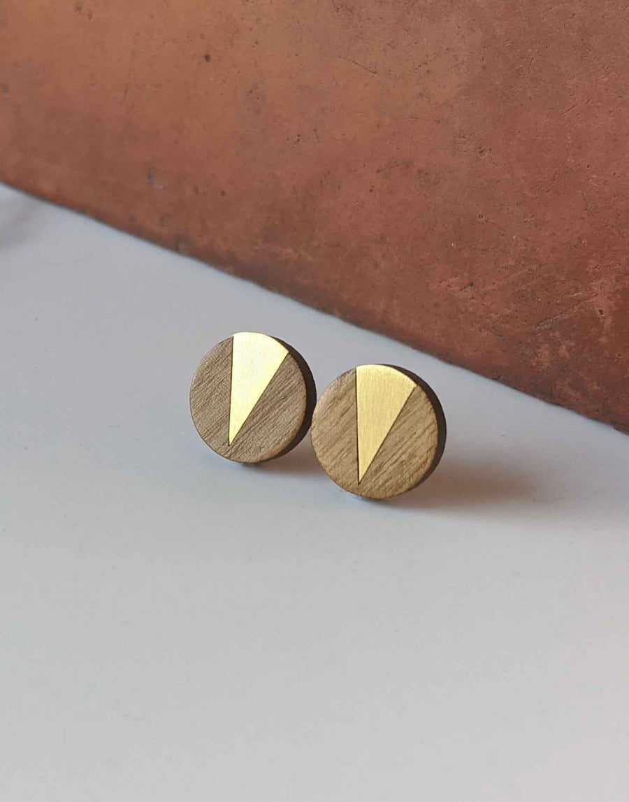 wooden earrings with gold brass inlay