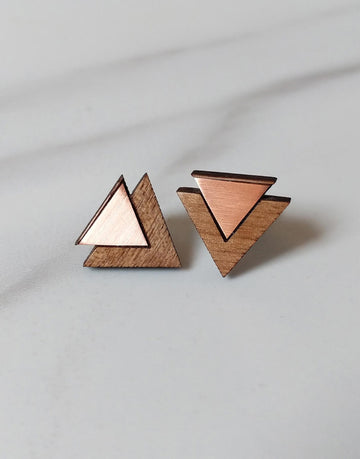 copper triangle wooden earrings