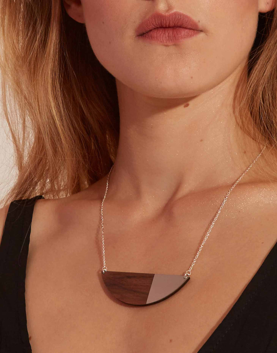 steel necklace on model