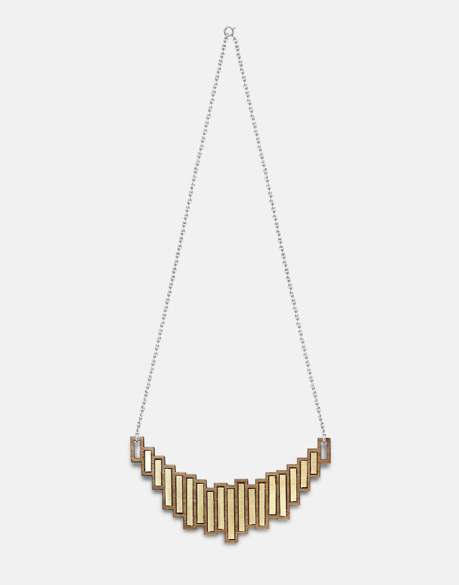 wooden statement necklace in brass